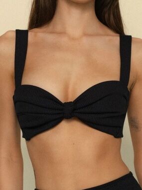 Montce Swimwear NWT Black Ribbed Hayden Bikini Top and High Rise Bottoms XS